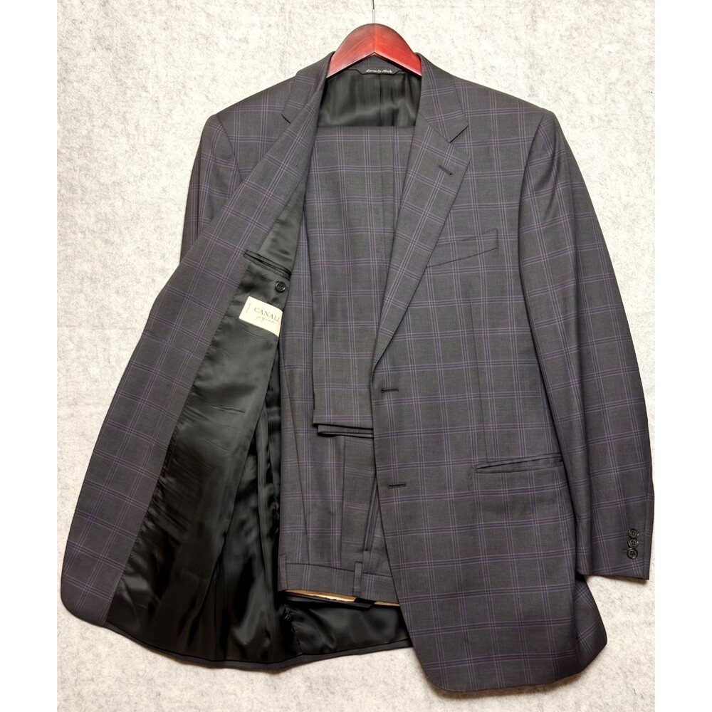 Modern Canali Proposta 42L Super 120s Wool Suit Charcoal Purple Windowpane Italy